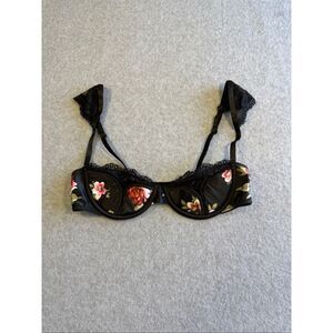 Frederick's of Hollywood Black Floral Lace Trim Underwire Demi Bra S